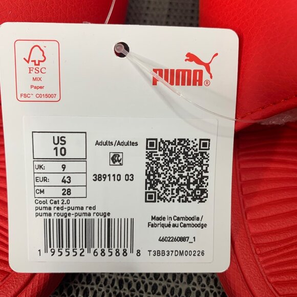 Puma Cool Cat 2.0 Mens Size 10 Red Slides Comfortable Casual Footwear - Picture 2 of 5